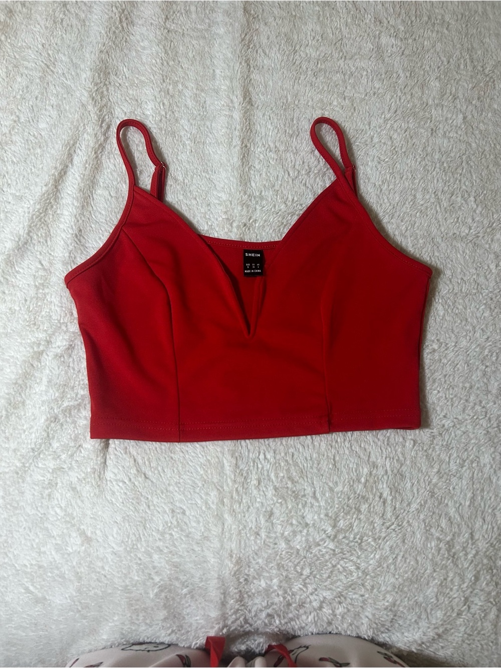 SHEIN Bright Red V-Notch Cropped Cami